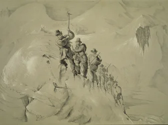 Uma subida íngreme, de dez cenas na última subida do Mont Blanc, incluindo cinco vistas da cimeira, por JDH Browne, publicado em 1853